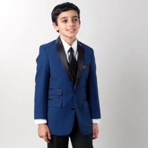 NWT- BOYS Tazio Blue Tuxedo Blazer with Black Shawl Lapel Size 8